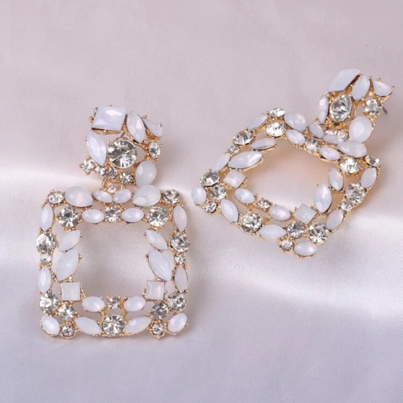 White Rhinestone Statement Earrings - Picture 2 of 5